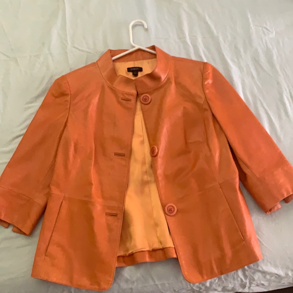 Tesori Orange Faux Leather Vintage Jacket - image 1